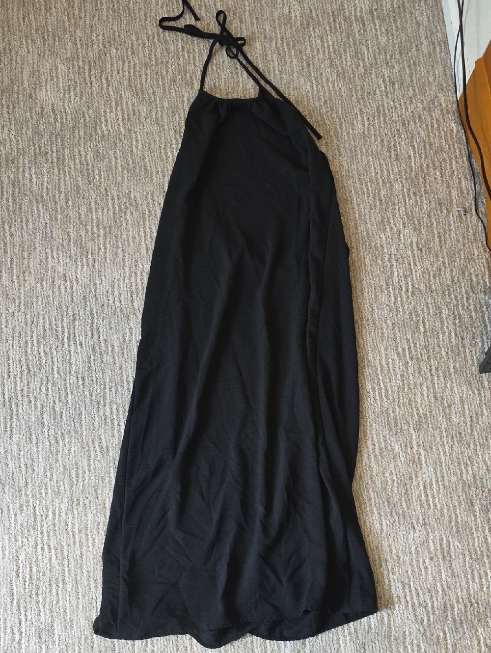 Black Halter Maxi Dress With Low Flowing Open Back